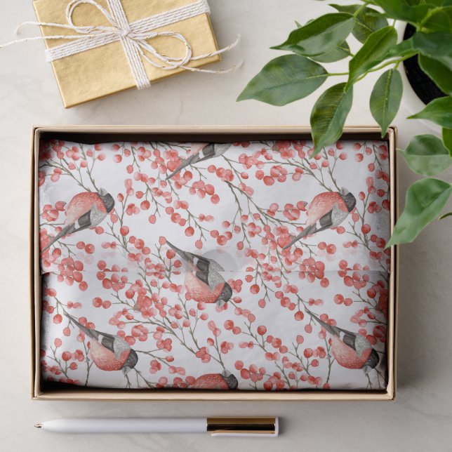 Papier Mousseline Noël Red Bird Festive Berry Motif (Cadeau)