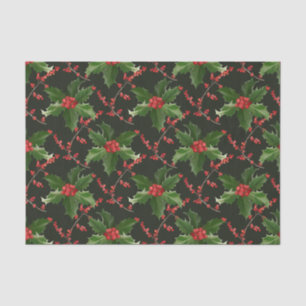 Papier Mousseline Noël Red Holly Berry et Feuilles verts