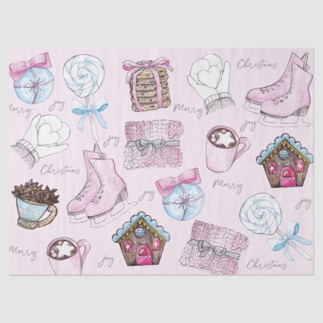 Papier Mousseline Noël rose (Recto)
