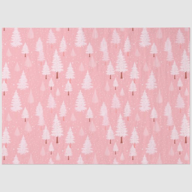 Papier Mousseline Noël rose et blanc Arbres de Noël (Recto)