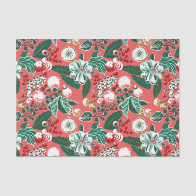 Papier Mousseline Noël rose vert rétro Floral (Recto)