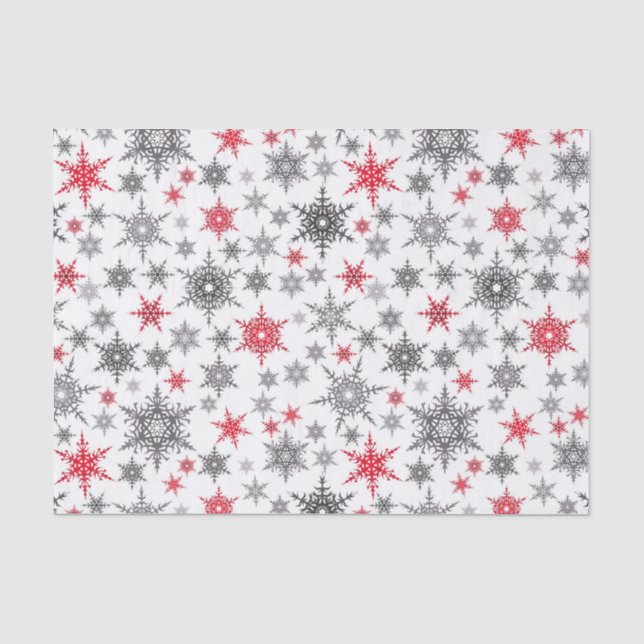 Papier Mousseline Noël, rouge, blanc, flocons de neige, hiver, Nouve (Recto)