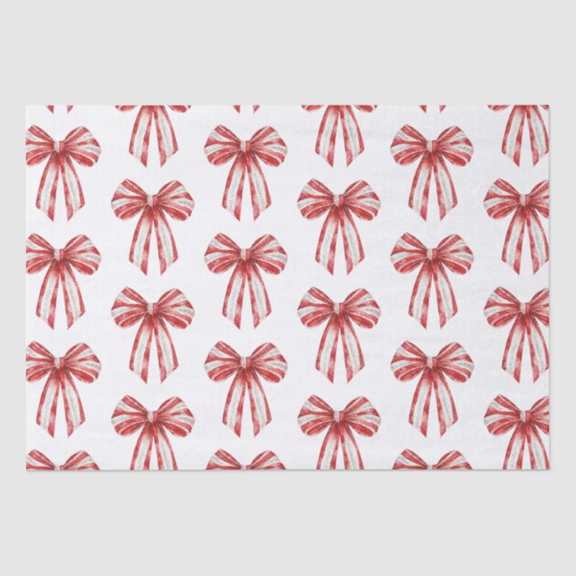 Papier Mousseline Noël rouge menthe poivrée Bows sur blanc (Recto)