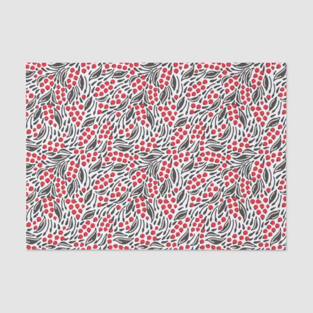 Papier Mousseline Noël Rouge Noir Blanc Hiver Fruits creux (Recto)