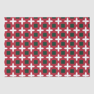 Papier Mousseline Noël Rouge Vert et Motif blanc