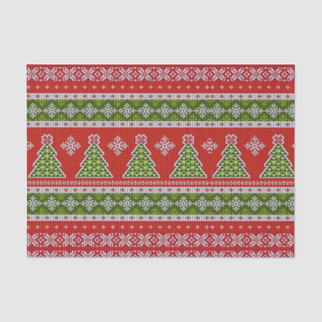 Papier Mousseline Noël Rouge Vert Vacances Moderne (Recto)