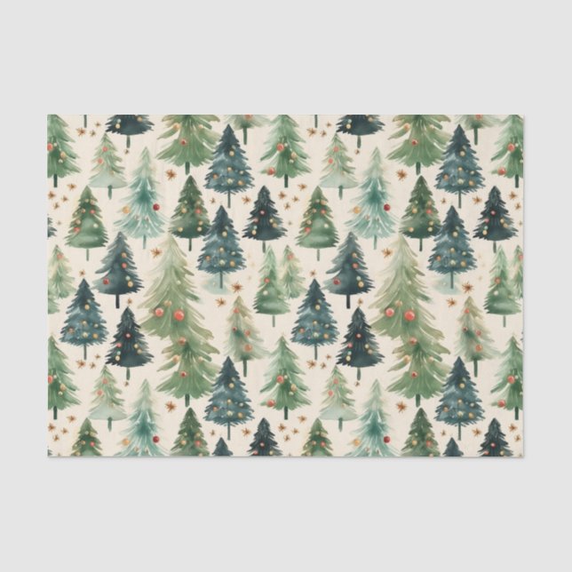 Papier Mousseline Noël Rustique Forêt d'hiver Pins Arbres (Recto)