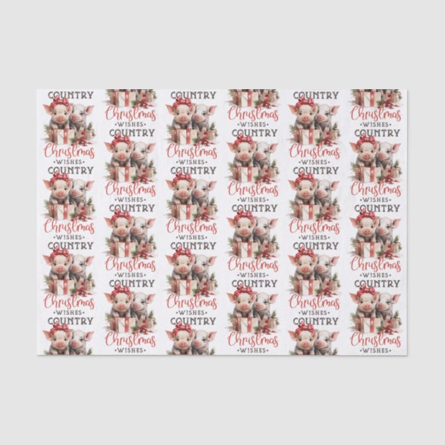 Papier Mousseline Noël rustique Pays Souhaite Joli Cochon (Recto)