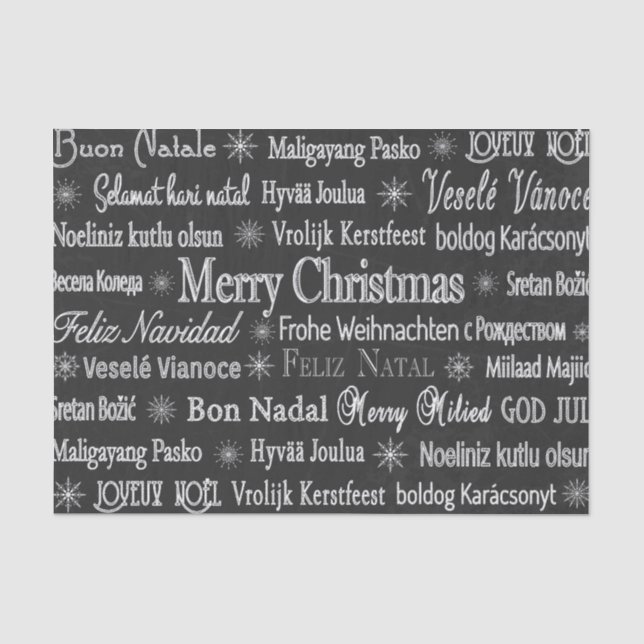 Papier Mousseline Noël Salutations Multiples Langues Tableau (Recto)