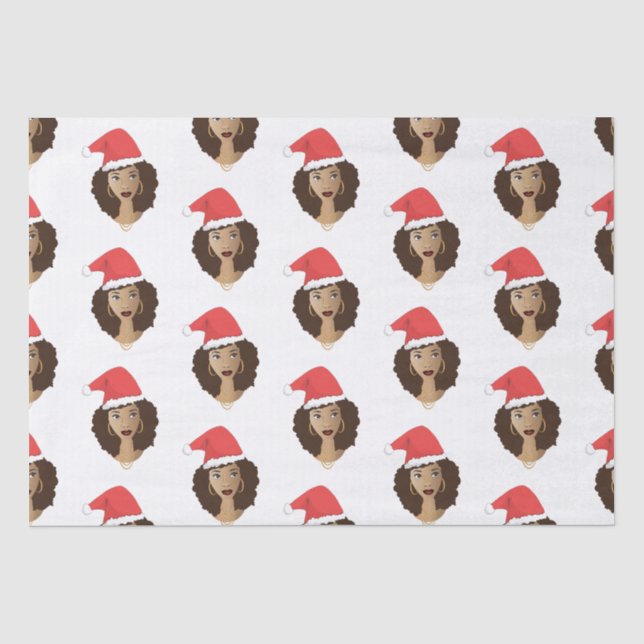 Papier Mousseline Noël Santa Hat, Femme noire, Cheveux naturels (Recto)
