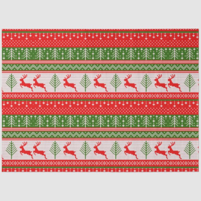Papier Mousseline Noël Sweater Reindeer Pine Trees Noël (Recto)