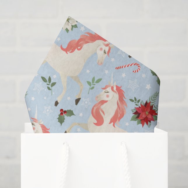 Papier Mousseline Noël Unicornes mignonne Moderne Fille Floral (Sac cadeau)