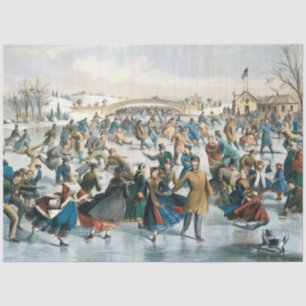 Papier Mousseline Noël victorien Central Park Currier & Ives