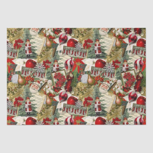 Papier Mousseline Noël victorien classique rouge et vert (Recto)