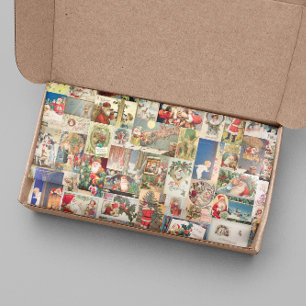 Papier Mousseline Noël Vintage Carte postale Père Noël Motif de vaca