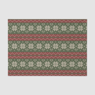 Papier Mousseline Noëls scandinaves Knit Red Green Hearts