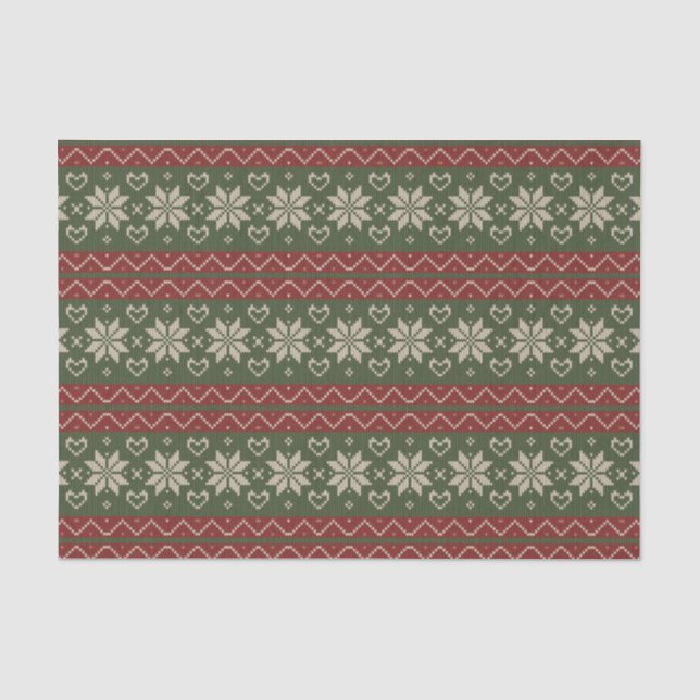 Papier Mousseline Noëls scandinaves Knit Red Green Hearts (Recto)