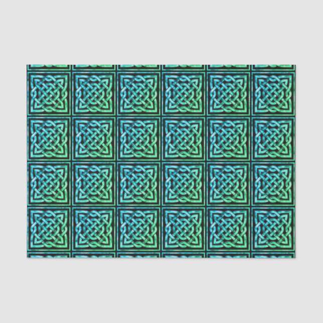 Papier Mousseline Noeud celtique - Carrelage Carré Bleu Vert Tissu P (Recto)