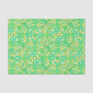 Papier Mousseline Noeud celtique Irlandais Motif de tresse vert jaun