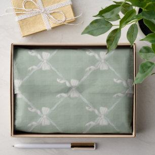 Papier Mousseline Nœuds Coquette Motif Gingham Crème Vert Sauge