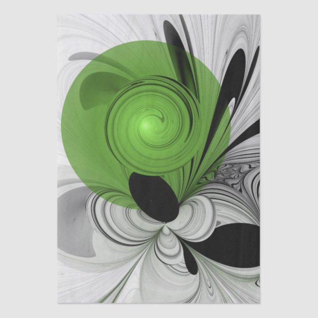 Papier Mousseline Noir Abstrait et blanc avec art fractal vert (Recto)