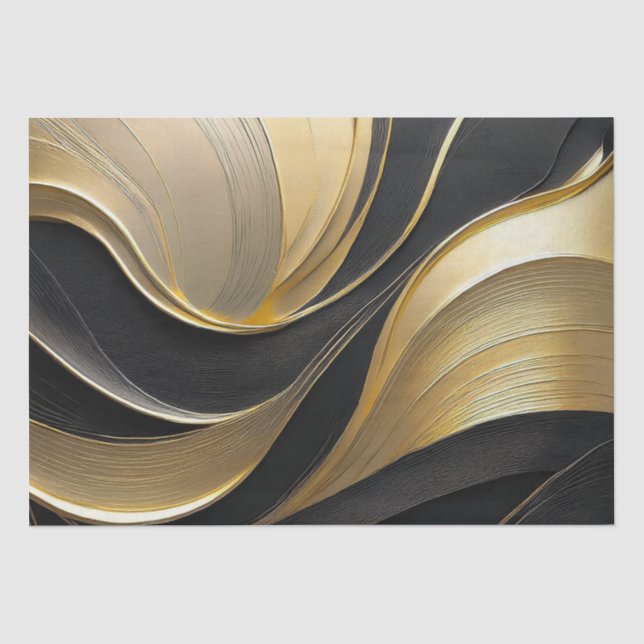 Papier Mousseline Noir Abstrait moderne et or (Recto)