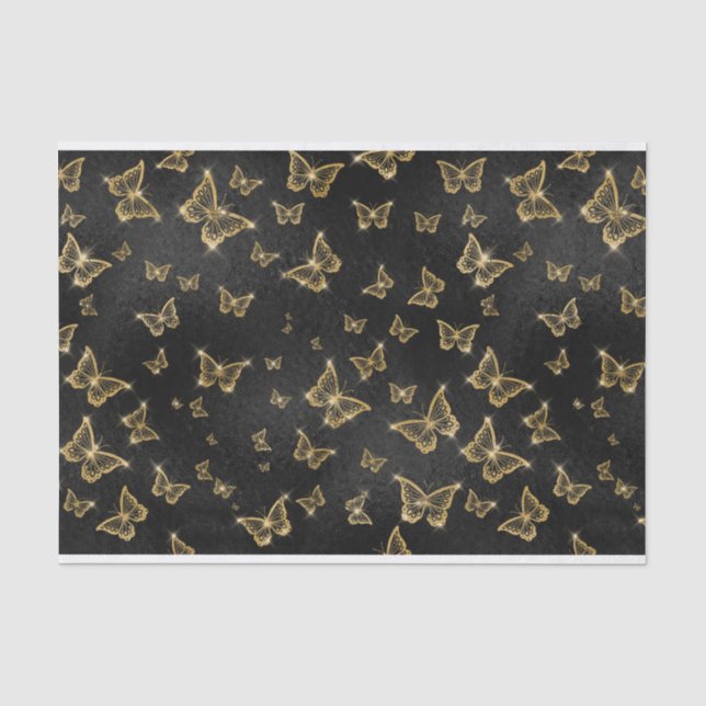 PAPIER MOUSSELINE NOIR AVEC DES PAPILLONS D'OR (Recto)