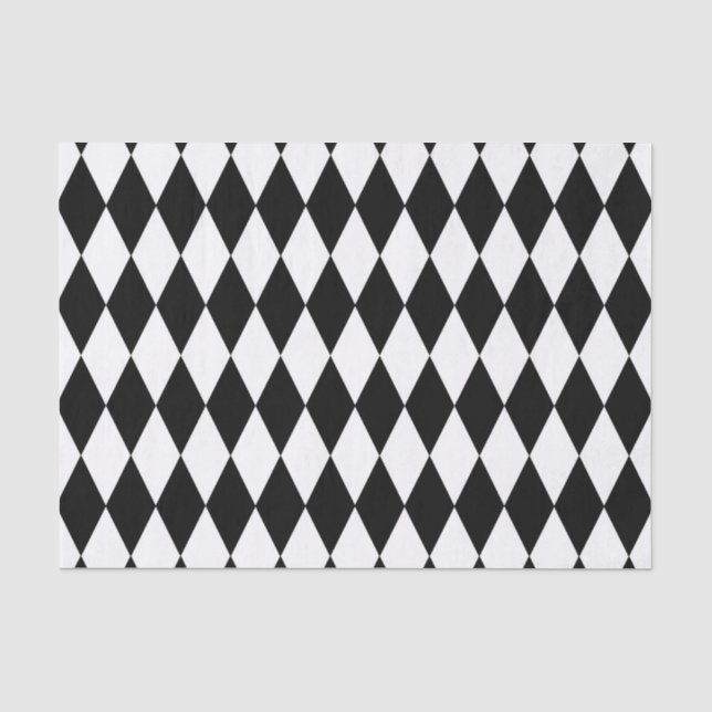 Papier Mousseline Noir blanc Arlequin Diamonds Motif Design (Recto)