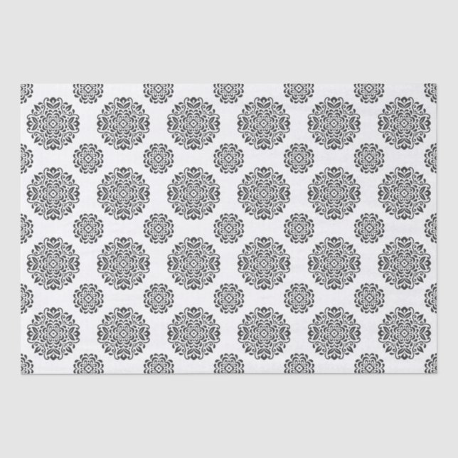 Papier Mousseline Noir Blanc Damask Scroll Emballage pour petites en (Recto)