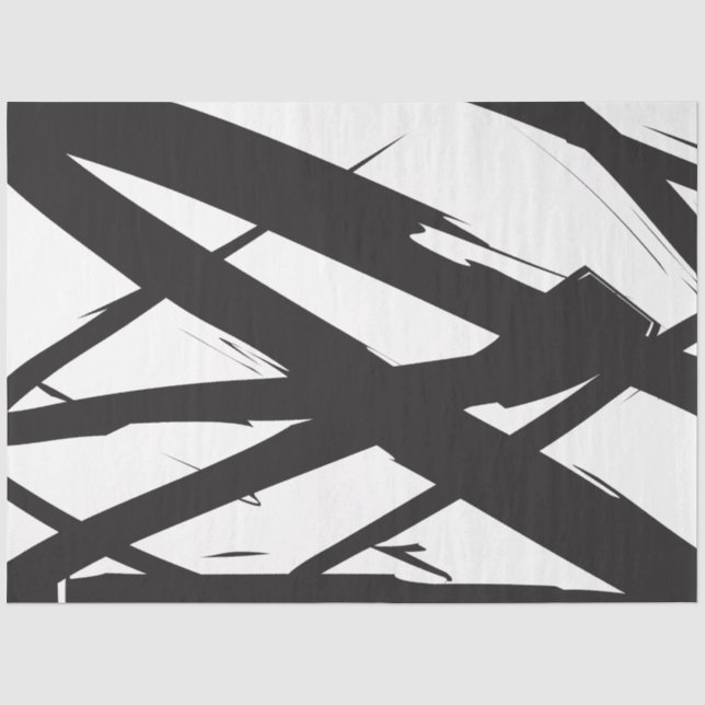Papier Mousseline Noir & Blanc Moderne Ligne d'Art Abstrait Décorati (Recto)