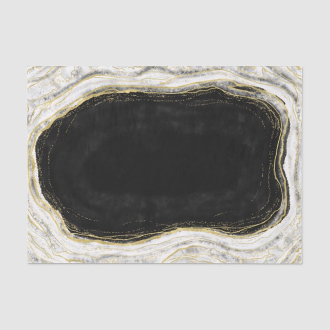Papier Mousseline Noir Blanc & Or Géode Agate Marbre Mariage (Recto)