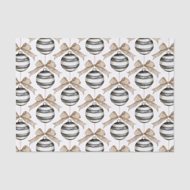 Papier Mousseline Noir blanc rayures ornement Bow Noël (Recto)