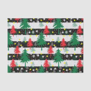 Papier Mousseline Noir Blanc Stripes Neiges Rouge Vert Arbres