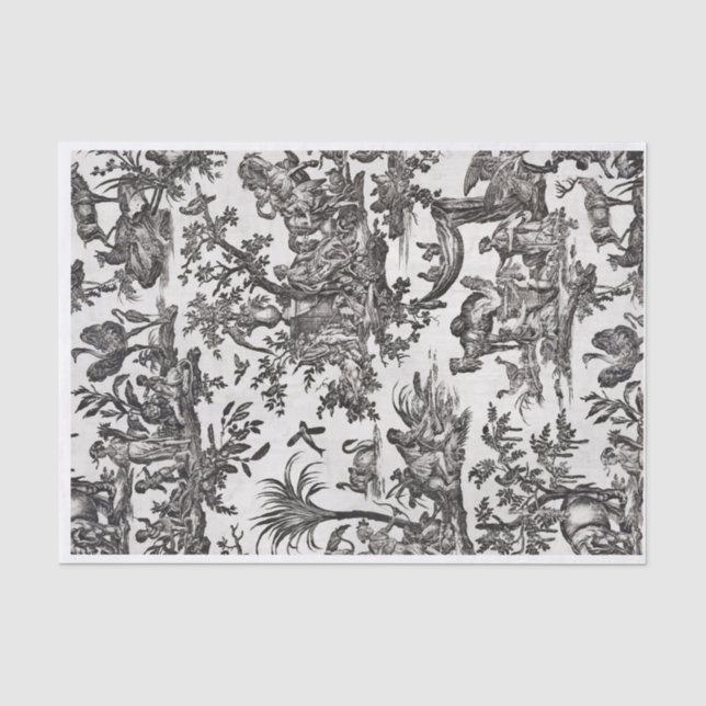 Papier Mousseline Noir & Crème French Toille Design (Recto)