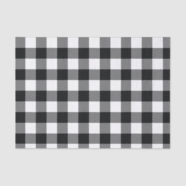 Papier Mousseline Noir et blanc Buffalo Check Plaid Motif rustique (Recto)