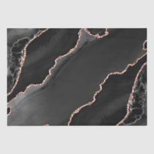 Papier Mousseline Noir et or rose faux paillettes design d'agate
