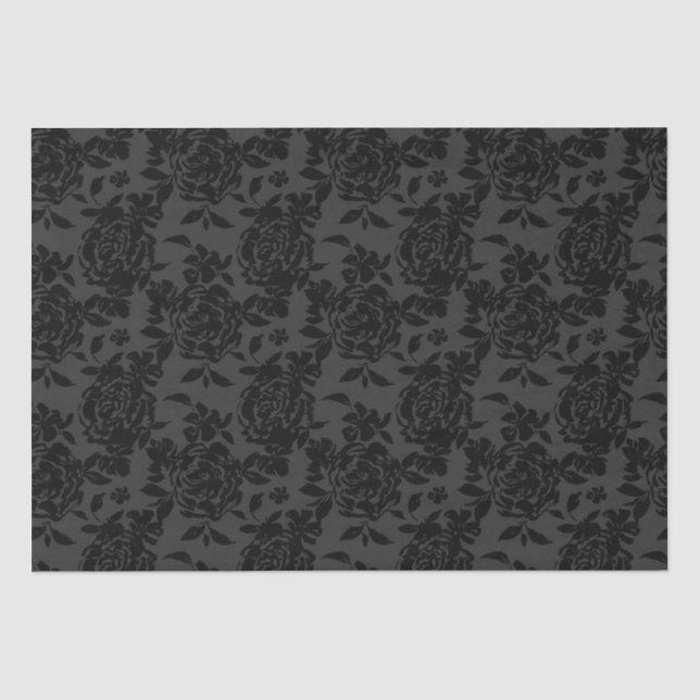 Papier Mousseline Noir Fanchy Chic Rose Motif (Recto)
