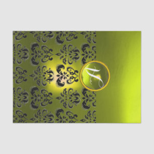 Papier Mousseline NOIR JAUNE DAMAS GRENAT MONOGRAMME Floral