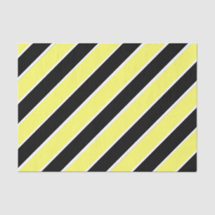 Papier Mousseline Noir, jaune et blanc rayé