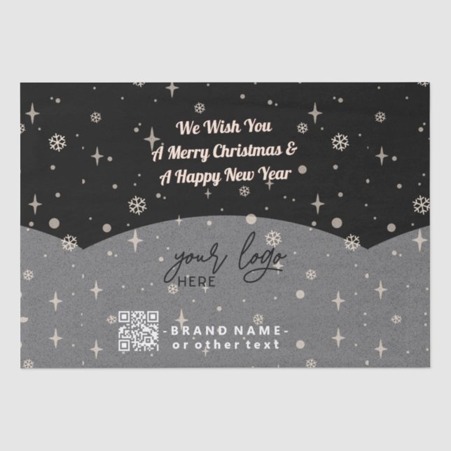 Papier Mousseline Noir Joyeux Noël Business Logo Code QR (Recto)