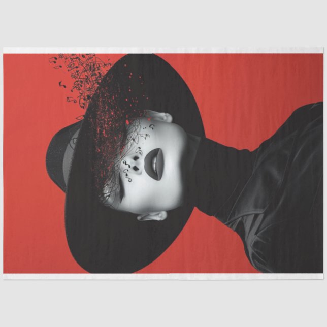 Papier Mousseline Noir Notes Lady in Black Music Notes Découpage (Recto)