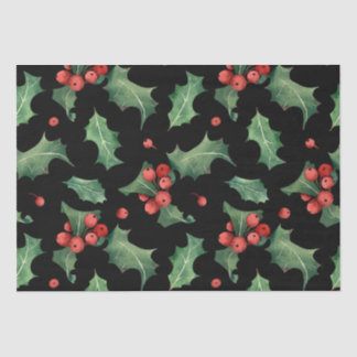 Papier Mousseline Noir rouge de Noël Mistletoe verte