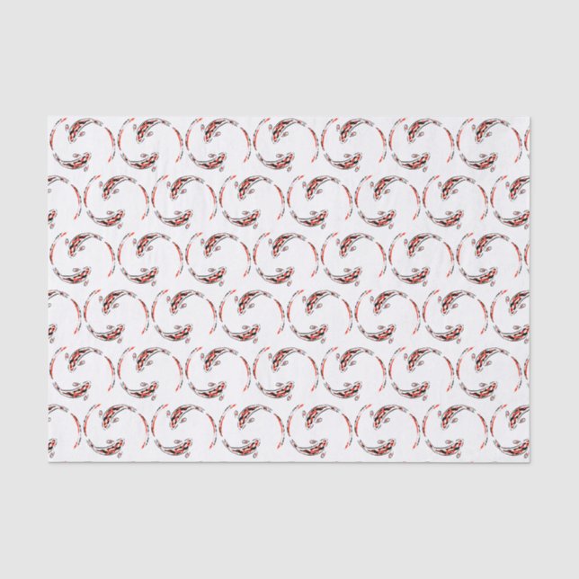 Papier Mousseline Noir & Rouge Japonais Poisson Koi Motif artistique (Recto)