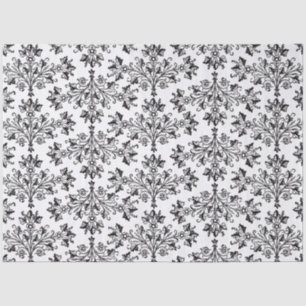 Papier Mousseline Noir sur blanc élégant floral damassé