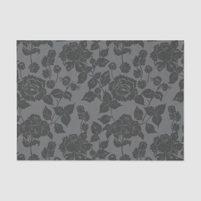 Papier Mousseline Noir sur noir Rose Damask motif floral (Recto)