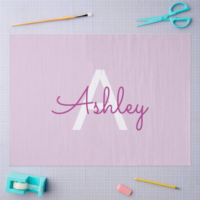 Papier Mousseline Nom de script & monogramme | Magenta & Violet clai (Artisanat)
