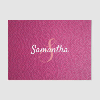 Papier Mousseline Nom du monogramme personnalisé Faux Pink Leather T