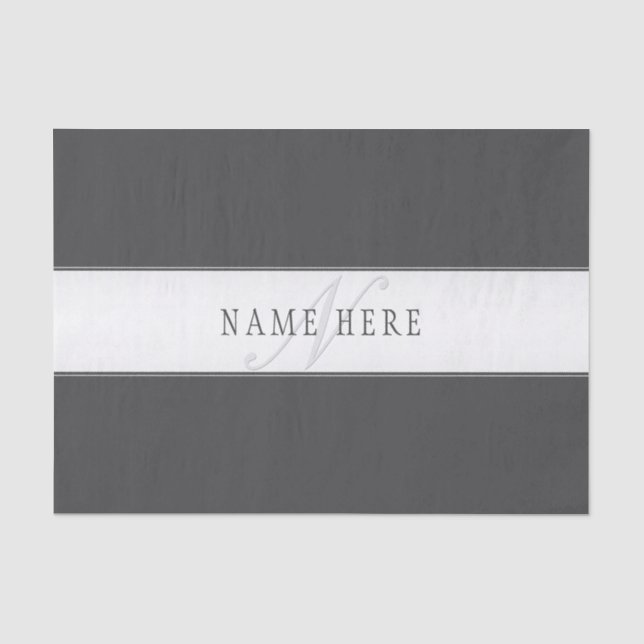 Papier Mousseline Nom élégant et monogramme | Gris foncé et clair (Recto)
