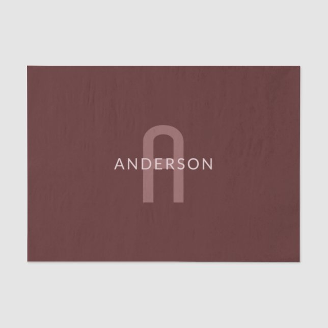 Papier Mousseline Nom Monogramme d'apparence moderne | Rouge marron (Recto)