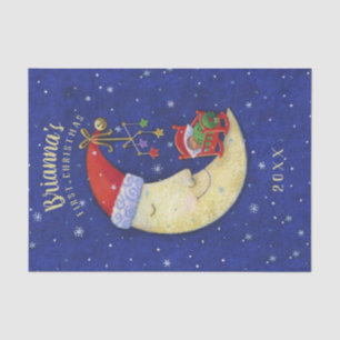 Papier Mousseline Nom Monogramme de la première lune de Père Noël de